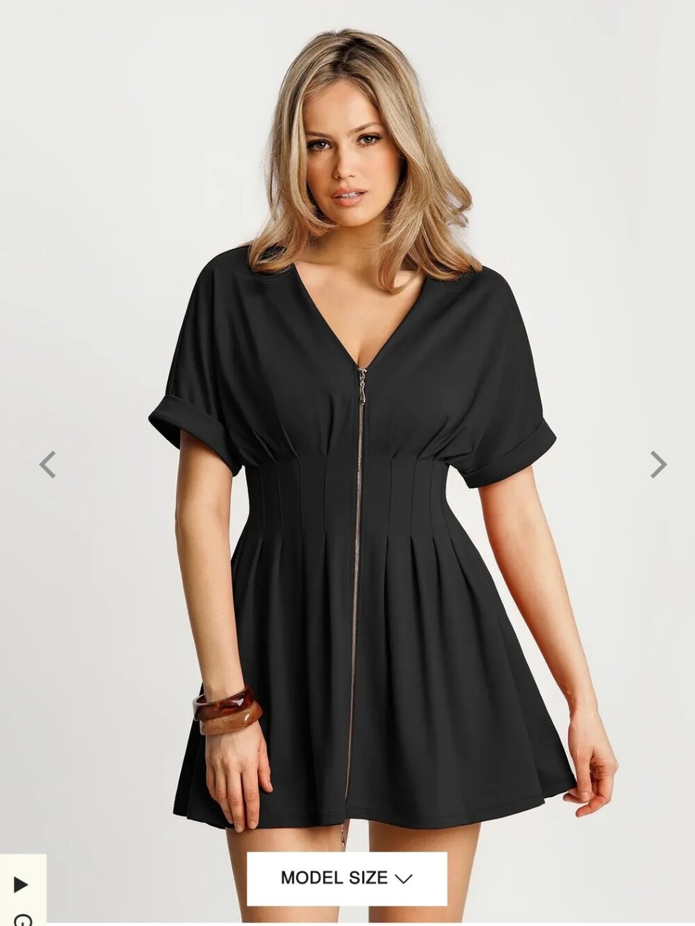 Deep V Zip Front Two-Piece Sculpting Mini Dress (Removable Shapewear)